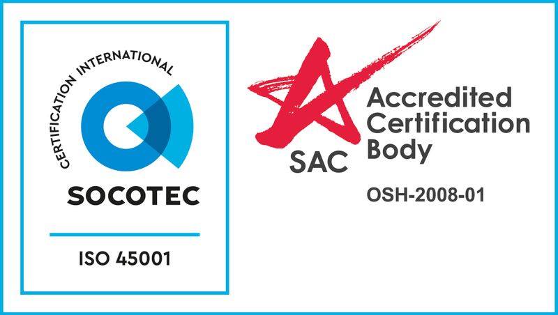 SOCOTEC ISO 45001 certification and SAC accredited certification body combined mark