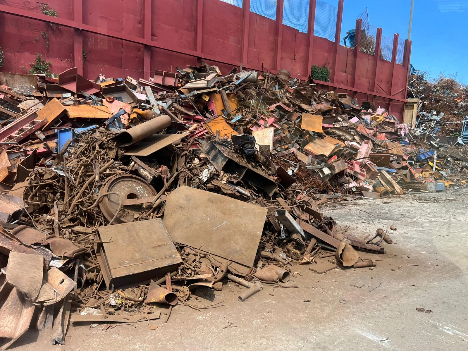 Recovered steel sections, plate and pipe ready for assessment